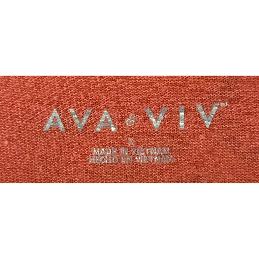 Ava & Viv Women's Coral Orange Linen Blend Rolled Sleeve T-Shirt‎ Size X